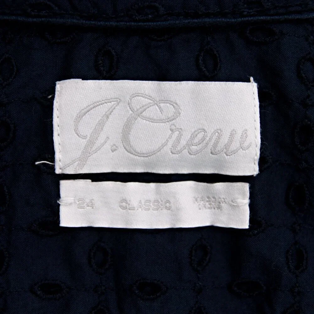 J. Crew Classic Fit Eyelet Button Down Cotton Shirt With Camisole Navy Women‎ 3X